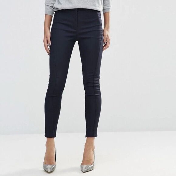 Reiss Pants - REISS Darlas High Rise Blue Pintuck Pants Size 6 Skinny Ankle Zip Career Sexy